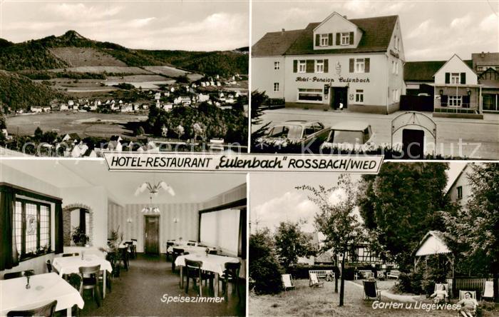 Rossbach Wied Gesamtansicht u. Hotel-Restaurant Eulenbach m. Garten u. Liegewies