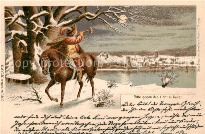 Saeckingen Bad Kuenstlerkarte Abschied-nehmender-Reiter bei Mondschein Winter