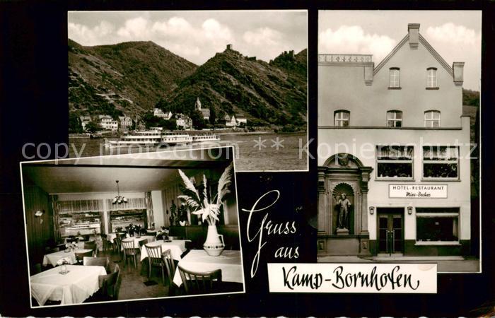 Kamp-Bornhofen Rhein Hotel-Restaurant Mies-Becker Innen- u. Aussenansicht m. Rhe