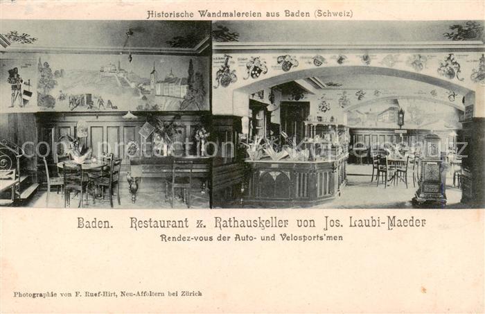 Baden  AG Restaurant z. Rathauskeller Innenansichten m. hist. Wandmalereien