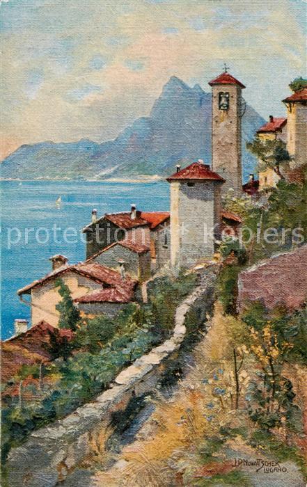 San Salvatore 912m Monte TI Grandia col San Salvatore - Kuenstlerkarte J.P.Nowat