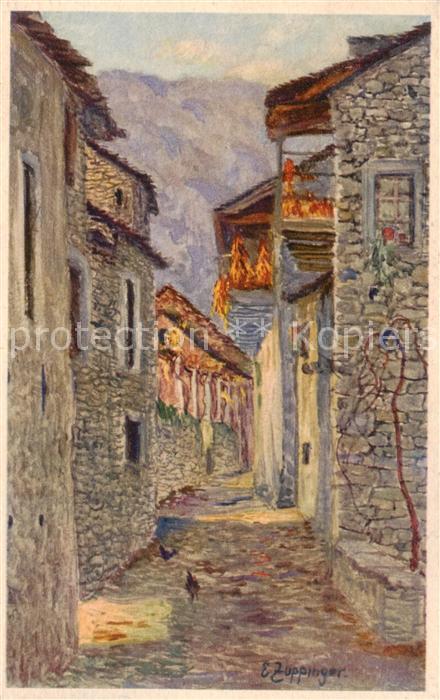 Losone TI Dorfpartie - Gasse - Kuenstlerkarte E. Zuppinger