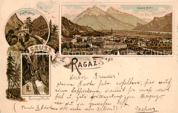 Ragaz Bad SG Gesamtansicht u. Taminaschlucht - Bad Pfaeffers