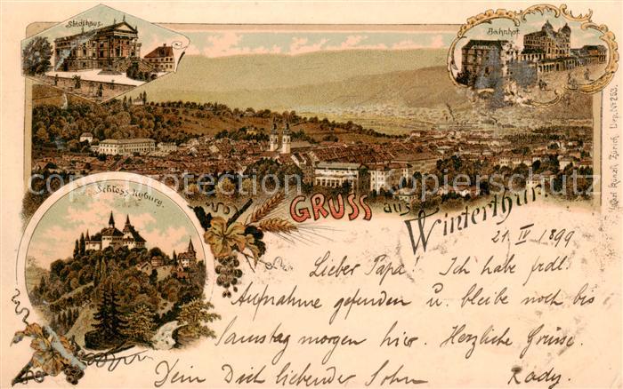 Winterthur ZH Teilansicht m. Schloss-Huburg - Bahnhof - Stadthaus