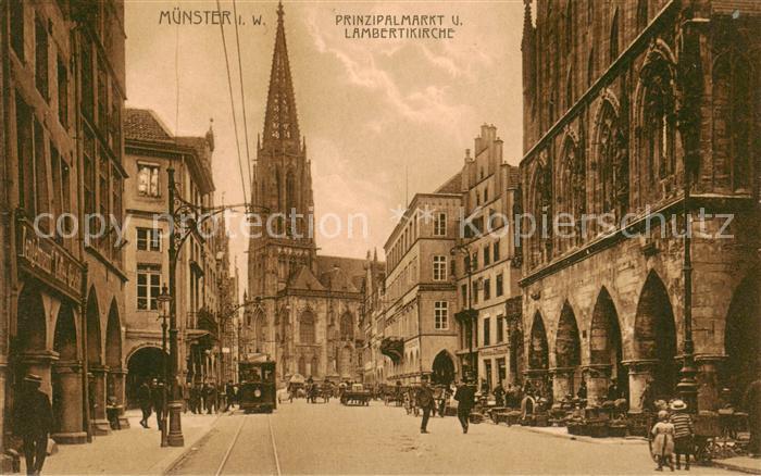 Muenster Westfalen Prinzipalmarkt u. Lambertikirche m. Strassenbahn