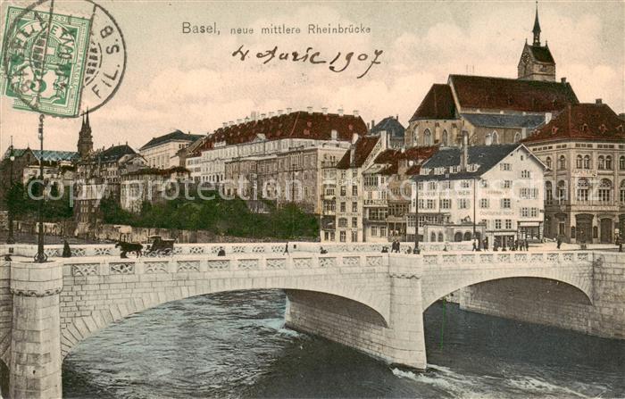 Basel BS Mittlere Rheinbruecke m. Kutsche
