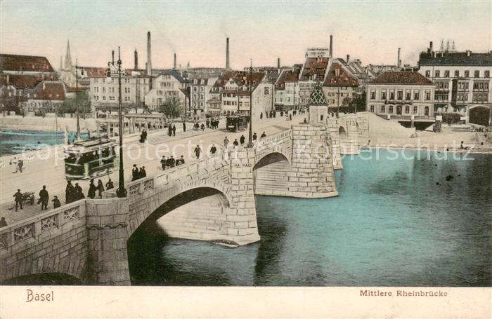 Basel BS Mittlere Rheinbruecke m. Strassenbahnen