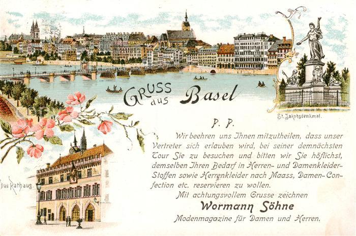Basel BS St. Jakobsdenkmal - Rathaus - Rheinbruecke