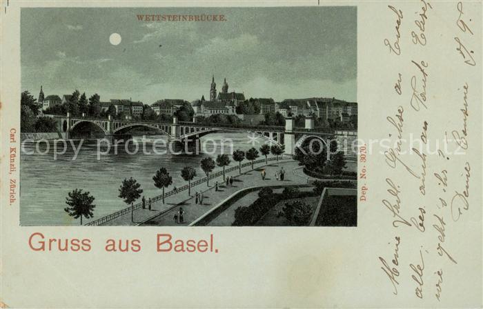 Basel BS Wettsteinbruecke bei Mondschein