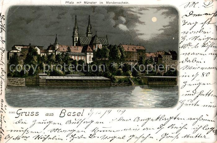Basel BS Pfalz m. Muenster im Mondschein