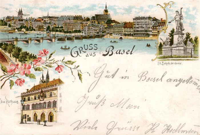 Basel BS St. Jakobdenkmal - Rathaus - Rheinbruecke
