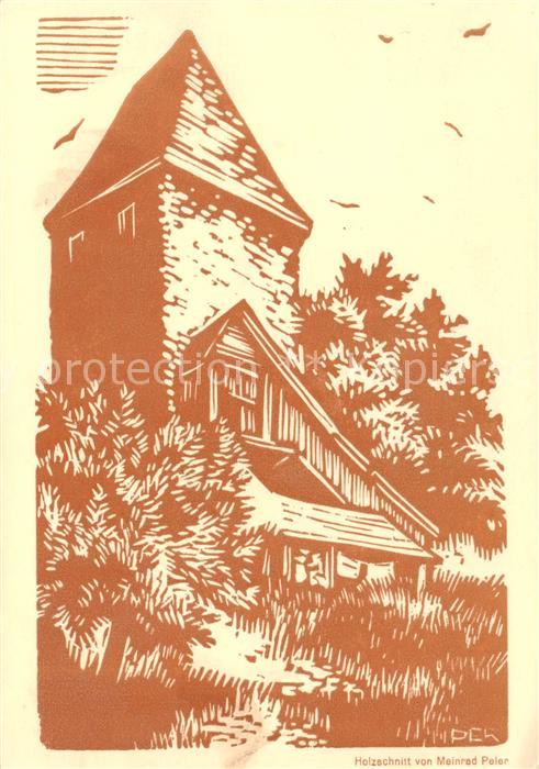 Gerlafingen SO Turm Kuenstlerkarte Holzschnitt Meinrad Peler