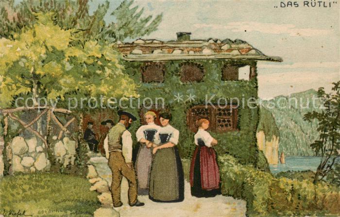 Ruetli Vierwaldstaettersee UR Das Ruetli - Partie vorm Haus - Kuenstlerkarte E.