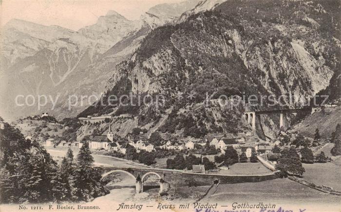 Amsteg Reuss m. Viaduct - Gotthardbahn - Feldpost