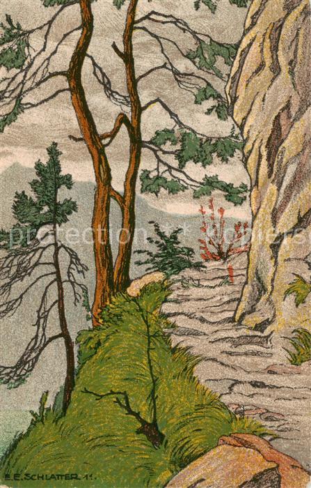 Beatushoehlen BE Alter Pilgerweg Kuenstlerkarte E. E. Schlatter