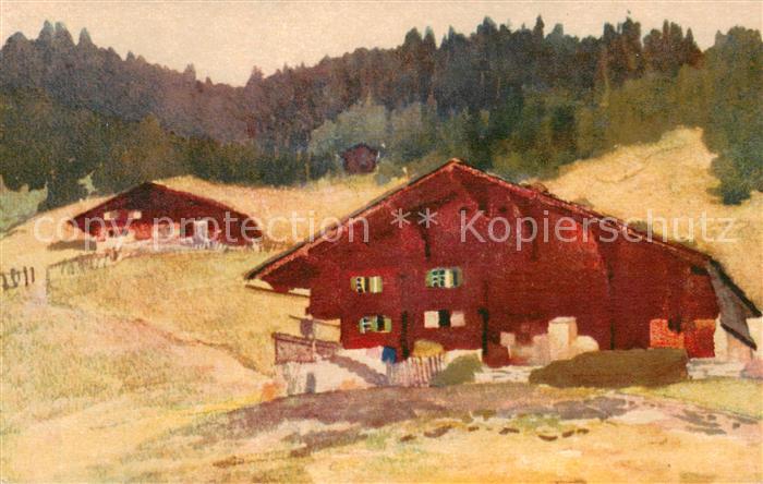 Adelboden BE Berg-Haeuser Zeichnung