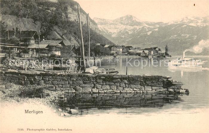 Merligen Thunersee Teilansicht am See m. Dampfer