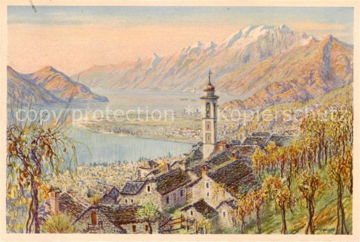 Brione-Verzasca Minusio TI Locarno visto da Brione - Kuenstlerkarte Rappinger