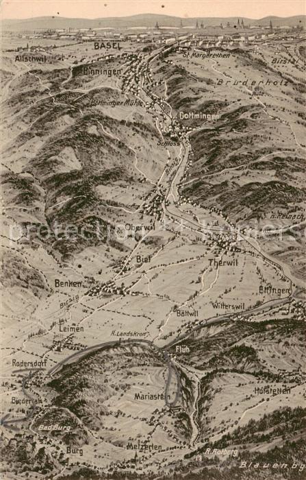 Biel-Benken BL Karte v. Oben Umgebung Blauen-Bruderholz-Basel