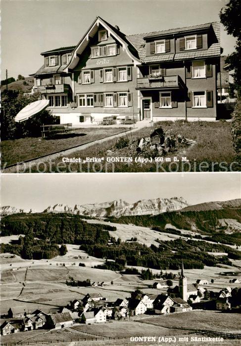 Gonten IR Gesamtansicht m. Saentiskette u. Chalet-Erika Aussenansicht