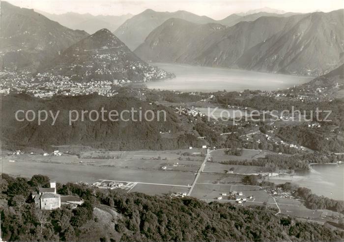 Agno Lago di Lugano TI Fliegeraufnahme Blick v. Santa Maria auf Agno - Panorama