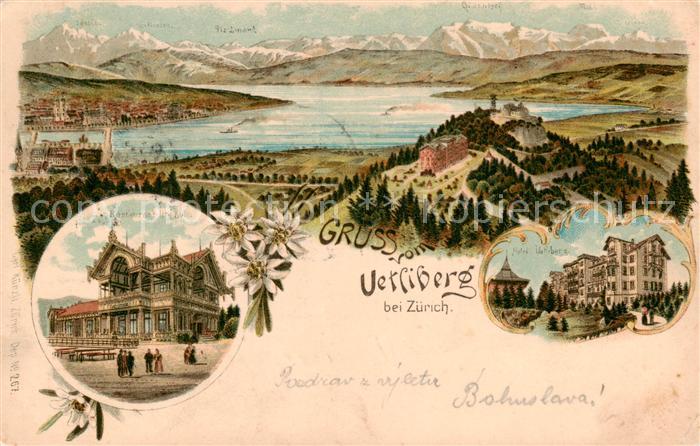 Uetliberg ZH Panorama Zuerichsee Alpen Restaurant Uto Kulm Hotel Litho
