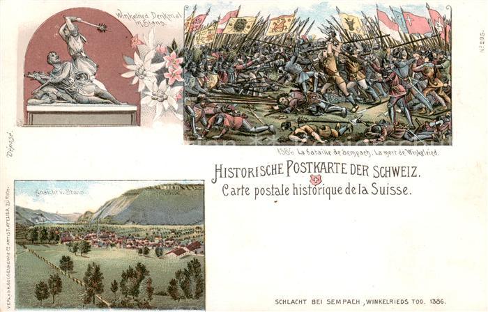 Stans NW Winkelried Denkmal Schlacht bei Sempach Winkelrieds Tod Litho