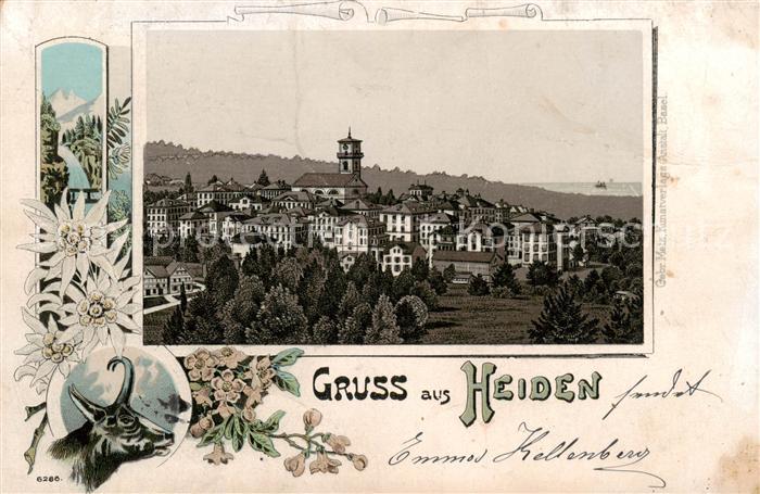 Heiden AR Ortsansicht mit Kirche Litho