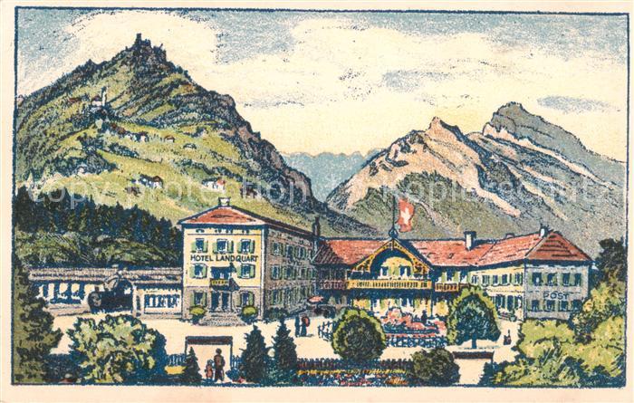 Landquart Hotel und Bahnhofbuffet Landquart Kuenstlerkarte