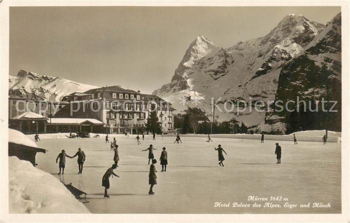 Muerren BE Hotel Palace des Alpes Eiger und Moench Berner Alpen Eislaufbahn