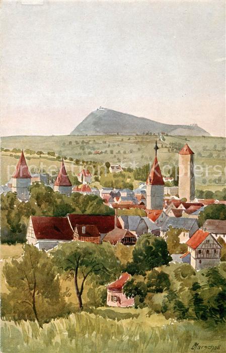 Schwaebisch Gmuend Ortsansicht mit Kirche Marschall Kuenstlerkarte