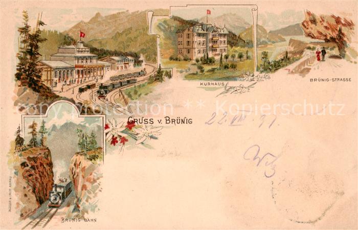 Bruenig BE Bahnhof Kurhaus Bruenigstrasse Eisenbahn Kuenstlerkarte Litho