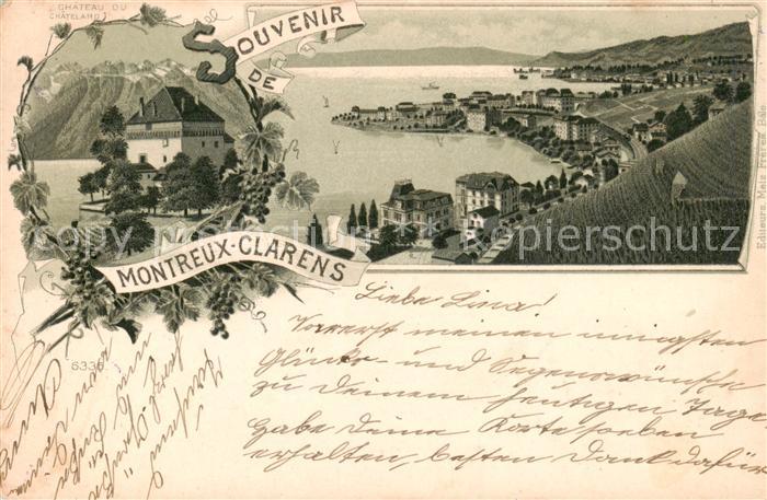 Clarens Montreux VD Panorama Genfersee Schloss Litho