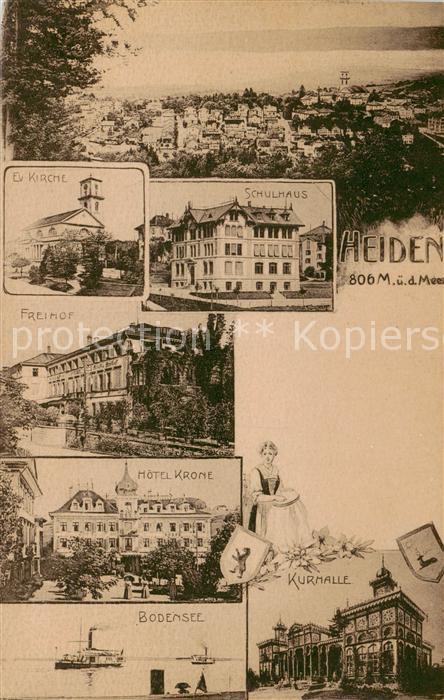 Heiden AR Panorama Kirche Schulhaus Freihof Hotel Krone Bodensee Kurhalle