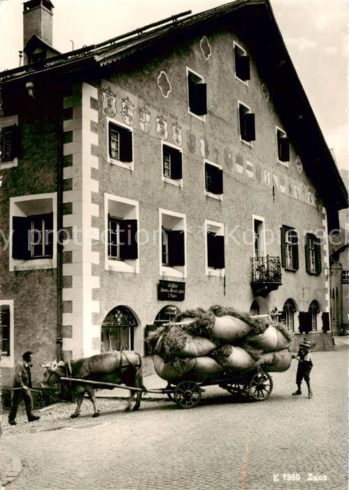 Zuoz GR Dorfpartie Ochsenkarren