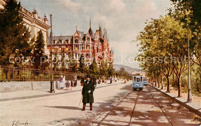 Zuerich ZH Rotes Schloss Strassenbahn Kuenstlerkarte