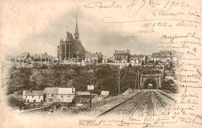 Conches-en-Ouche Vue du Tunnel Chemin de fer Eglise
