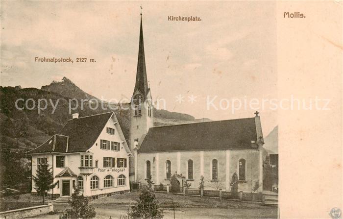 Mollis GL Kirchenplatz Kirche Post Telegraf Frohnalpstock