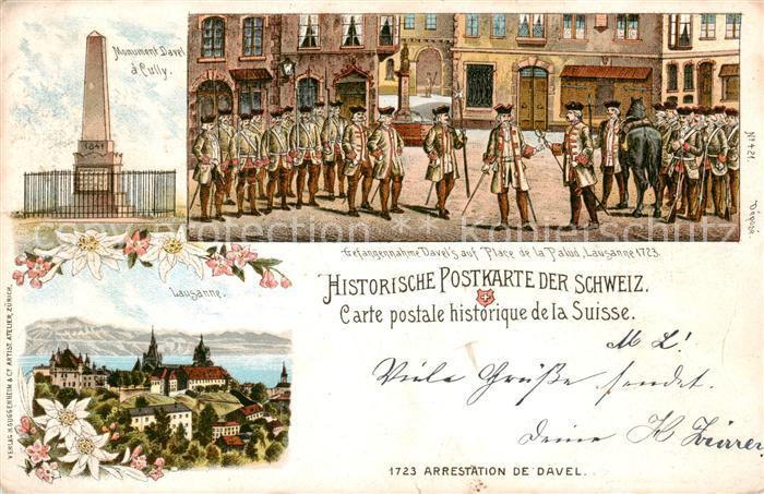 Lausanne VD Gefangennahme Davels Place de la Palud Monument Litho
