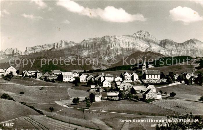 Schwellbrunn Panorama Kurort mit Saentis Appenzeller Alpen