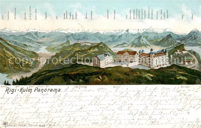 Rigi Kulm Panorama Berghotels Alpenkette Litho