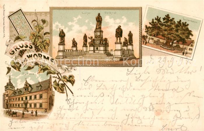 Worms Rhein Rathaus Luther-Denkmal Lutherbaum Litho Deutsche Reichspost