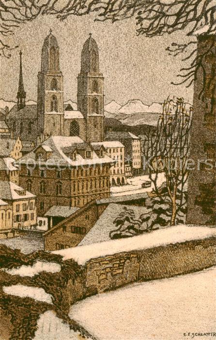 Zuerich ZH Grossmuenster Schlatter Kuenstlerkarte Postkarte Fuer die Jugend zur