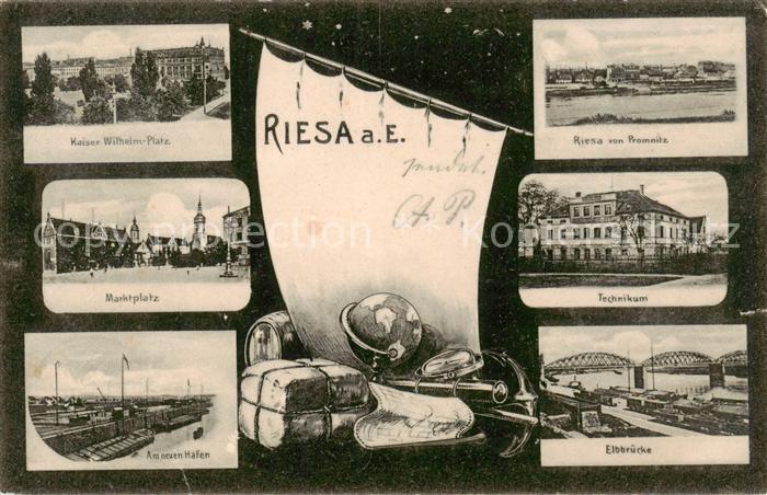 Riesa Sachsen Kaiser Wilhelm Platz Marktplatz Hafen Technikum Elbbruecke