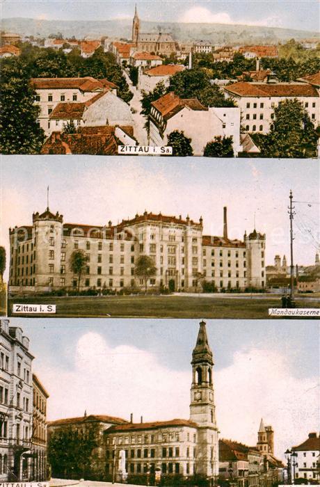 Zittau Ortsansicht mit Kirche Mandaukaserne