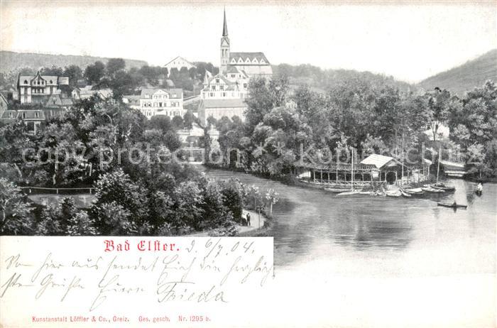 Bad Elster Stadtbild mit Weisser Elster Blick zur Kirche