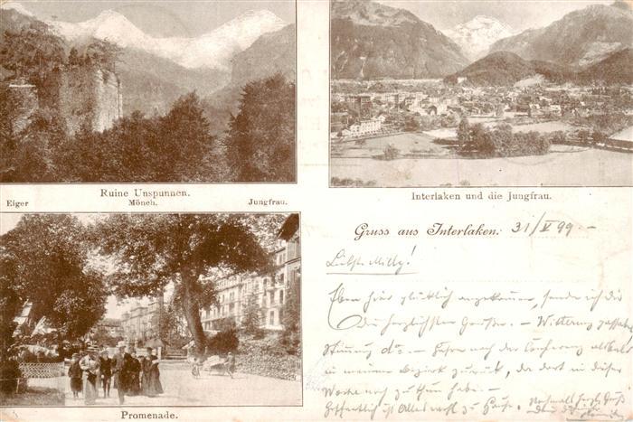 Interlaken BE Ruine Unspunnen Aiger Moench Jungfrau Berner Alpen Promenade