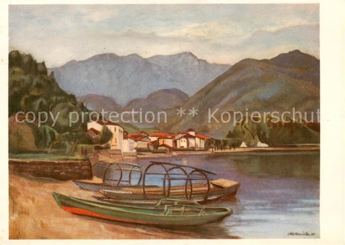 Caslano TI Panorama Luganersee Kuenstlerkarte