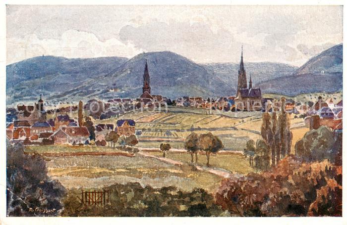 Edenkoben Stadtansicht Kuenstlerkarte