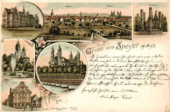Speyer Rhein Stadtpanorama Diakonissenanstalt Oelberg Dom Post Koenigreich Bayer